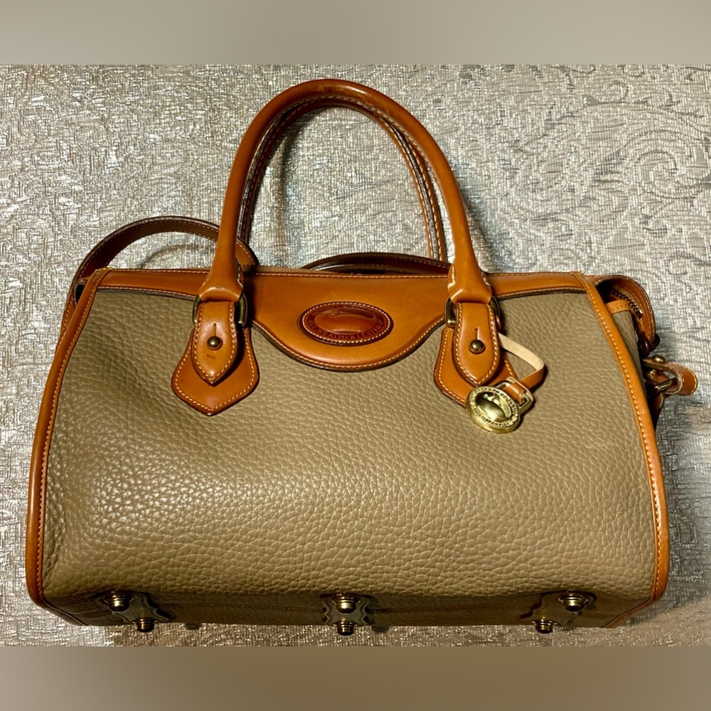 Taupe and brown leather Dooney bag